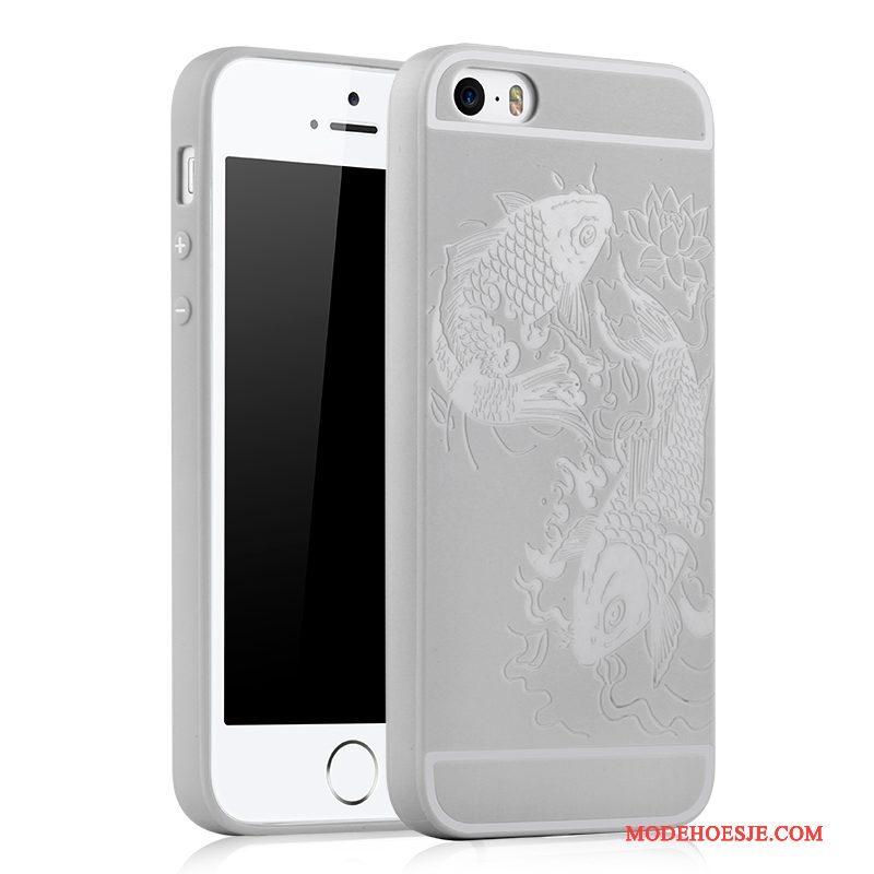 Hoesje iPhone 5/5s Siliconen Licht Grijs, Hoes iPhone 5/5s Zacht Telefoon Schrobben