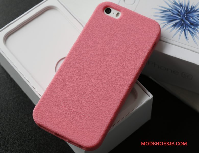 Hoesje iPhone 5/5s Siliconen Roze Doek, Hoes iPhone 5/5s Bescherming Telefoon
