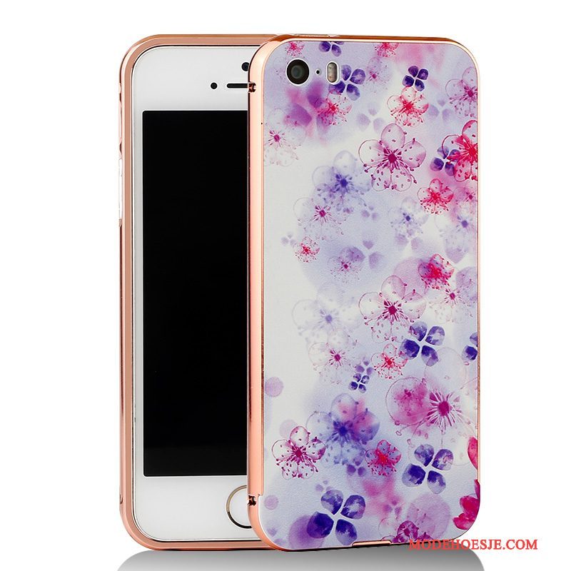 Hoesje iPhone 5/5s Spotprent Blauw Omlijsting, Hoes iPhone 5/5s Metaal Telefoon