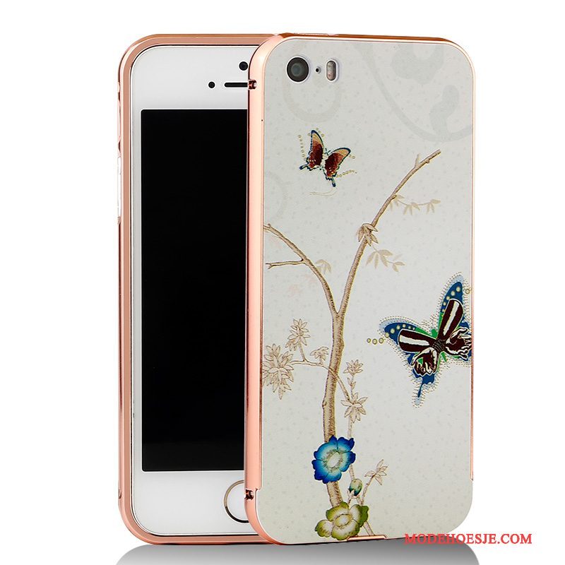 Hoesje iPhone 5/5s Spotprent Blauw Omlijsting, Hoes iPhone 5/5s Metaal Telefoon