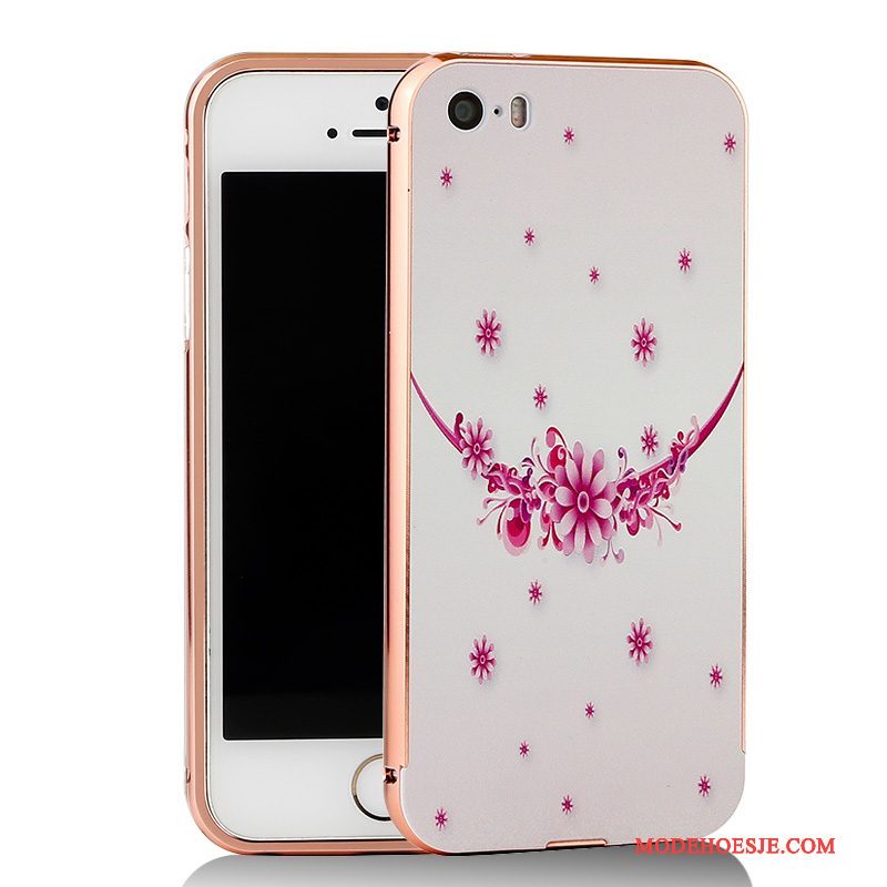 Hoesje iPhone 5/5s Spotprent Blauw Omlijsting, Hoes iPhone 5/5s Metaal Telefoon