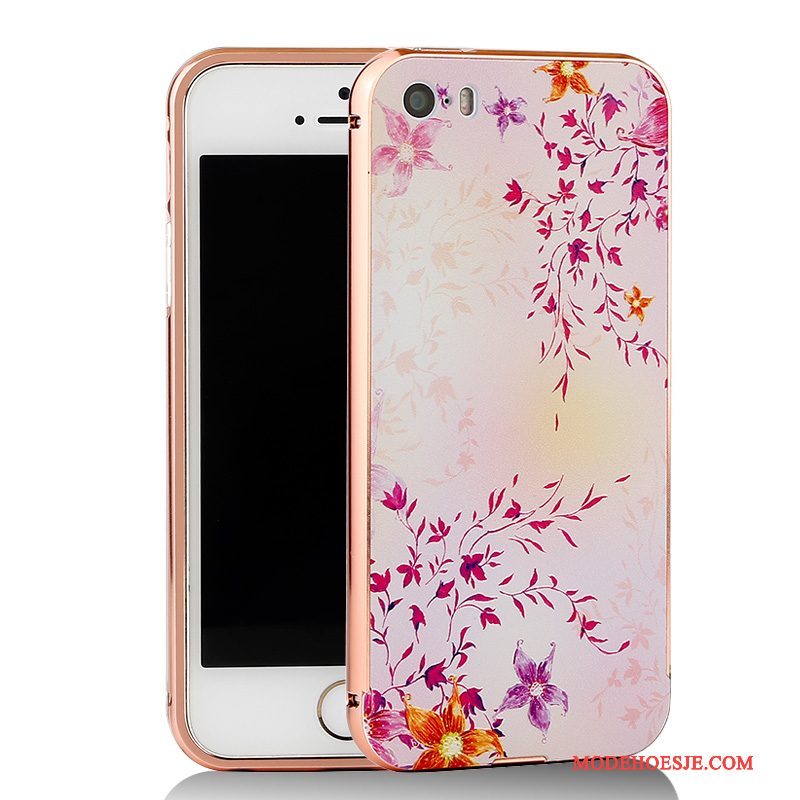 Hoesje iPhone 5/5s Spotprent Blauw Omlijsting, Hoes iPhone 5/5s Metaal Telefoon