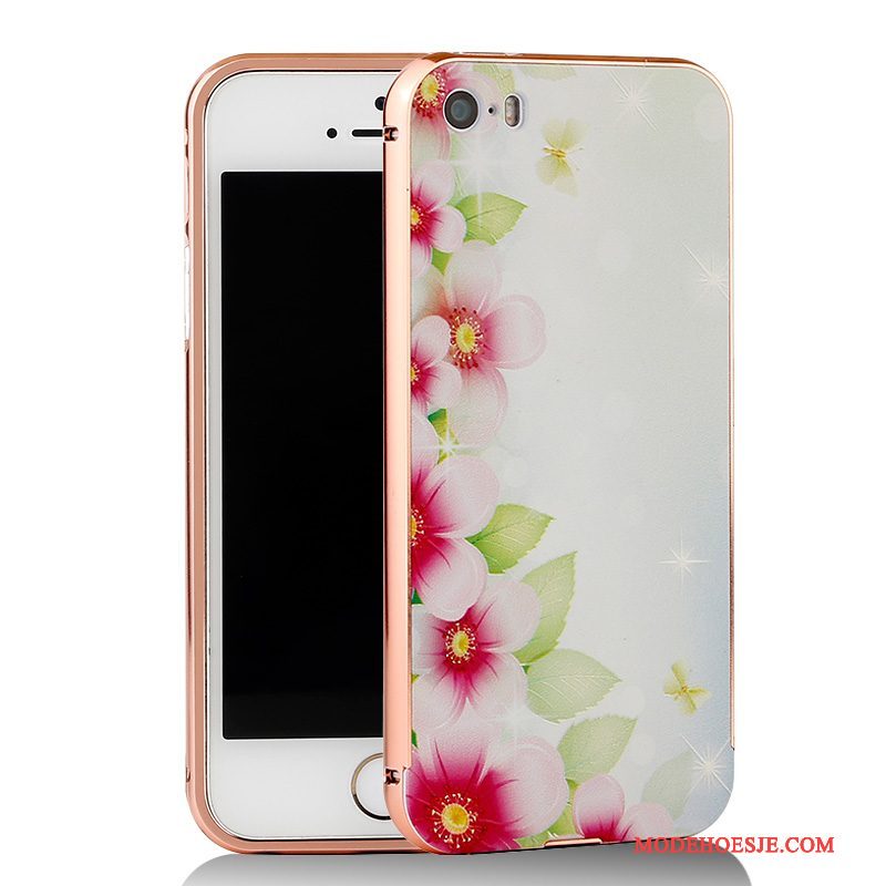 Hoesje iPhone 5/5s Spotprent Blauw Omlijsting, Hoes iPhone 5/5s Metaal Telefoon