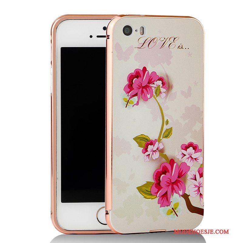 Hoesje iPhone 5/5s Spotprent Blauw Omlijsting, Hoes iPhone 5/5s Metaal Telefoon