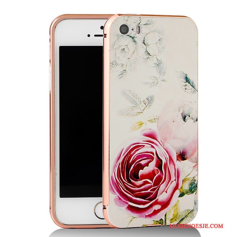 Hoesje iPhone 5/5s Spotprent Blauw Omlijsting, Hoes iPhone 5/5s Metaal Telefoon