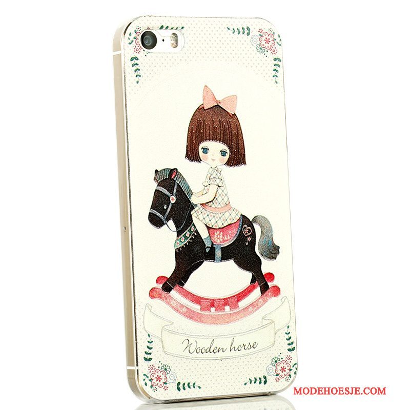 Hoesje iPhone 5/5s Spotprent Mooie Hard, Hoes iPhone 5/5s Reliëf Super Schattig Wit