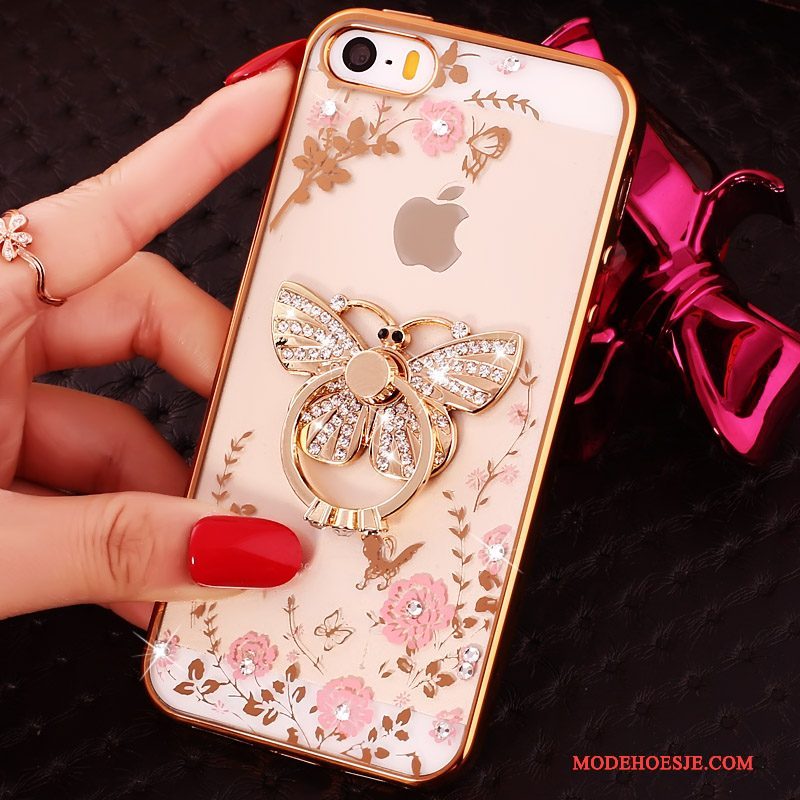 Hoesje iPhone 5/5s Strass Gesp Ring, Hoes iPhone 5/5s Zacht Blauw Doorzichtig