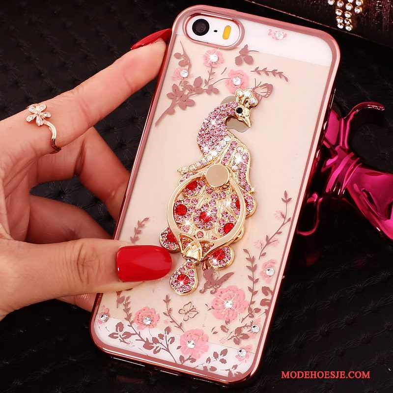 Hoesje iPhone 5/5s Strass Gesp Ring, Hoes iPhone 5/5s Zacht Blauw Doorzichtig