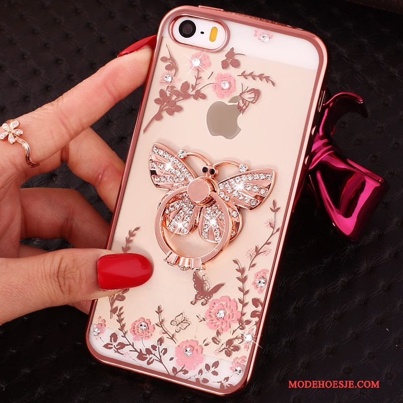 Hoesje iPhone 5/5s Strass Gesp Ring, Hoes iPhone 5/5s Zacht Blauw Doorzichtig