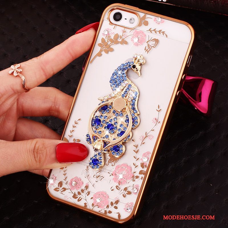 Hoesje iPhone 5/5s Strass Gesp Ring, Hoes iPhone 5/5s Zacht Blauw Doorzichtig