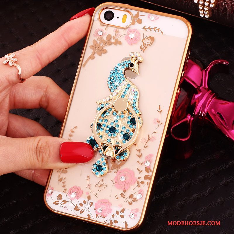 Hoesje iPhone 5/5s Strass Gesp Ring, Hoes iPhone 5/5s Zacht Blauw Doorzichtig