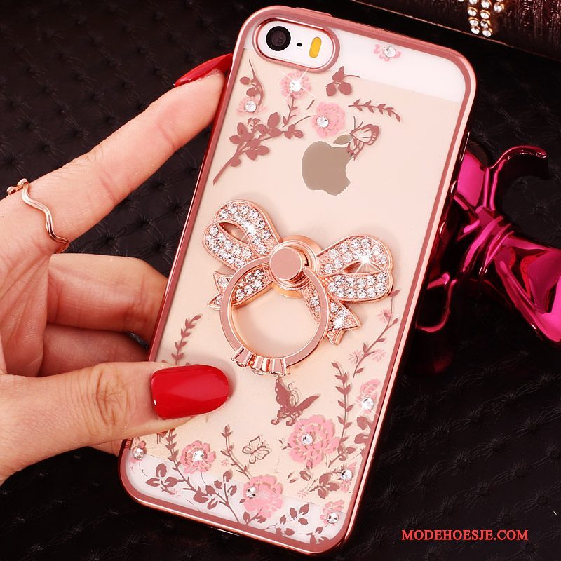 Hoesje iPhone 5/5s Strass Gesp Ring, Hoes iPhone 5/5s Zacht Blauw Doorzichtig