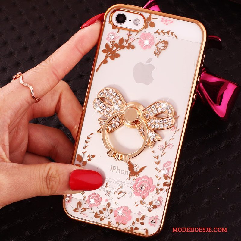 Hoesje iPhone 5/5s Strass Gesp Ring, Hoes iPhone 5/5s Zacht Blauw Doorzichtig