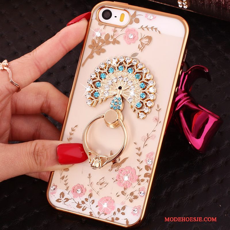 Hoesje iPhone 5/5s Strass Gesp Ring, Hoes iPhone 5/5s Zacht Blauw Doorzichtig