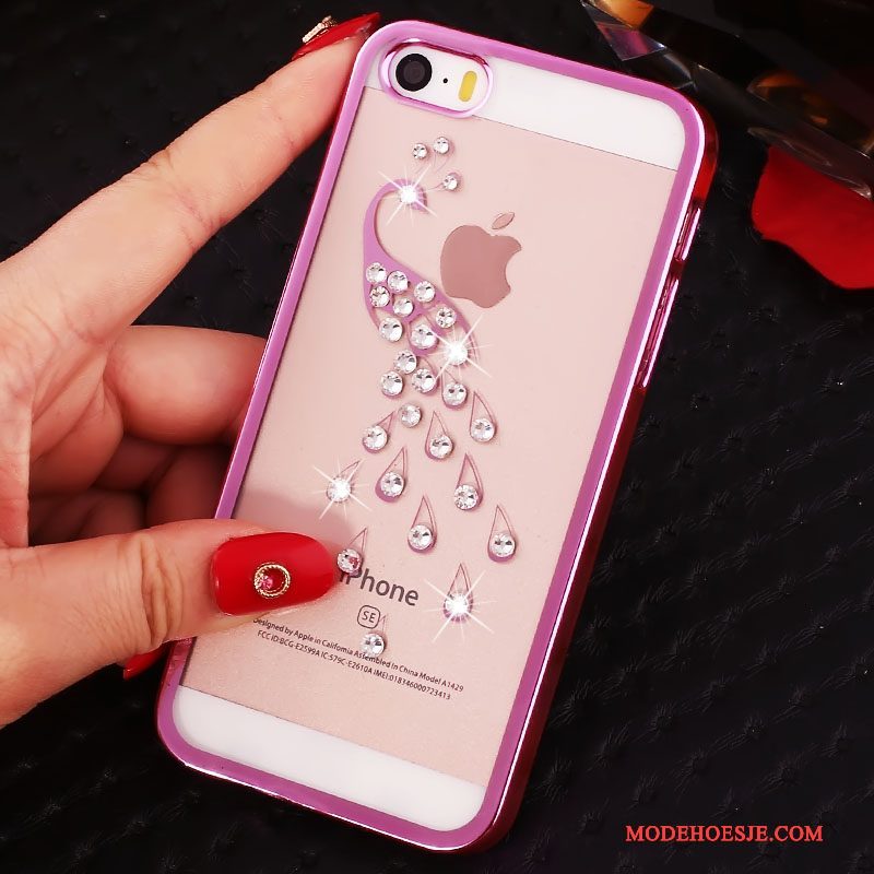 Hoesje iPhone 5/5s Strass Rood Hard, Hoes iPhone 5/5s Bescherming Rozetelefoon