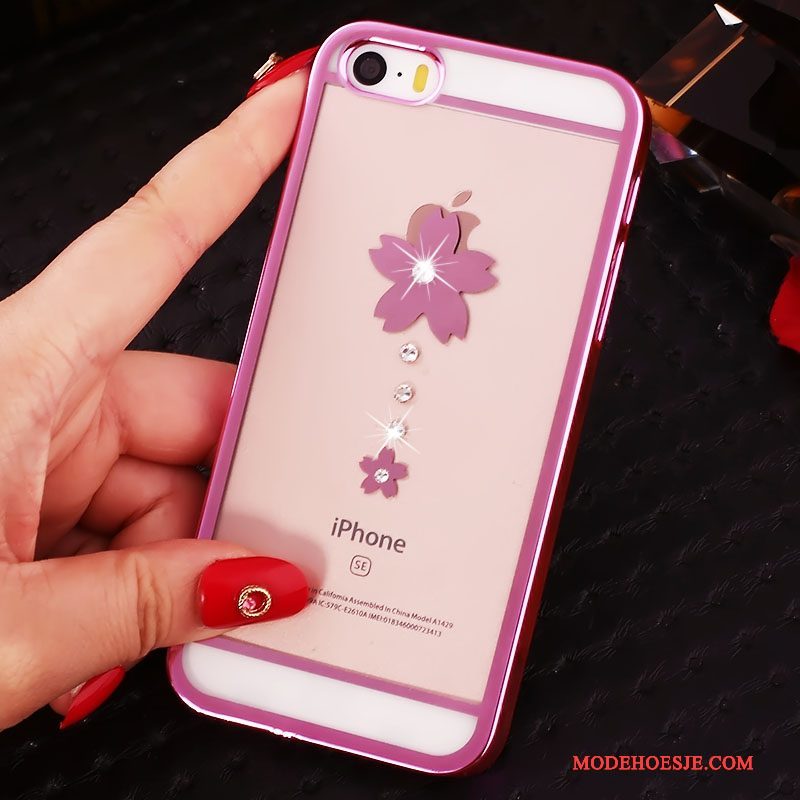 Hoesje iPhone 5/5s Strass Rood Hard, Hoes iPhone 5/5s Bescherming Rozetelefoon