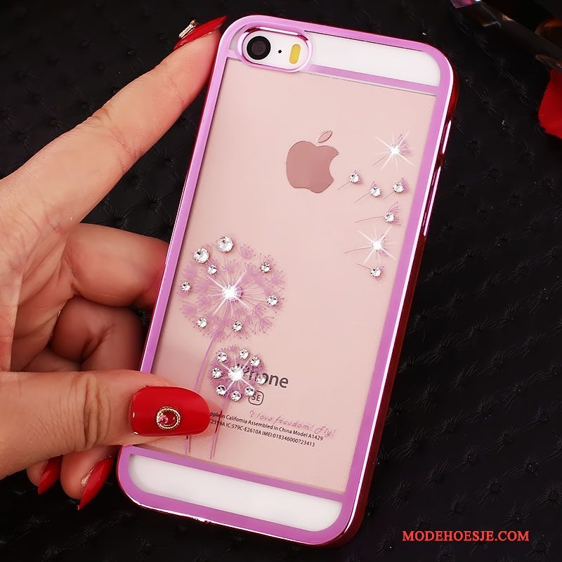 Hoesje iPhone 5/5s Strass Rood Hard, Hoes iPhone 5/5s Bescherming Rozetelefoon