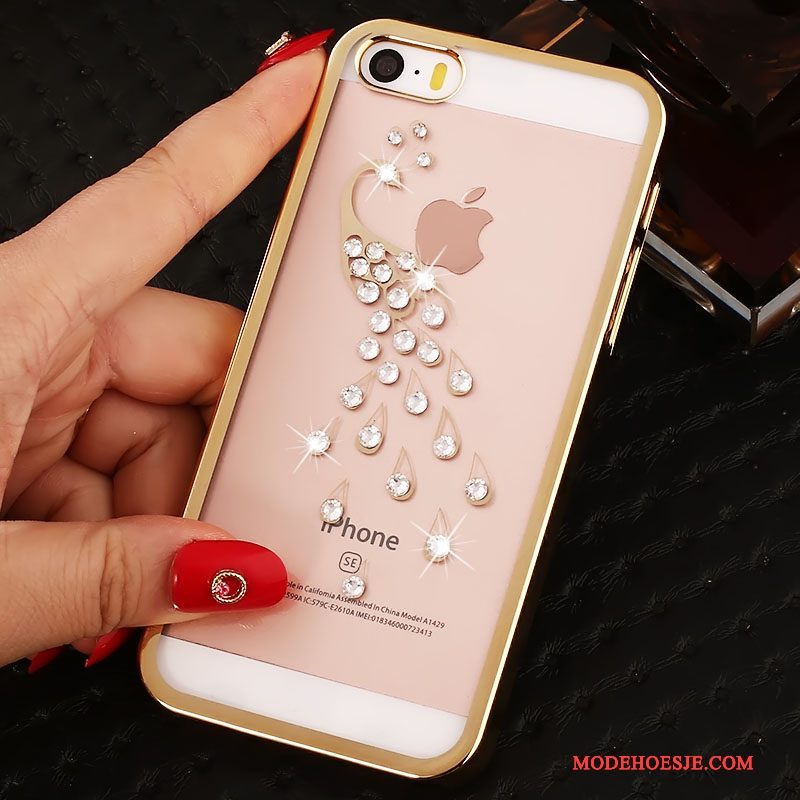 Hoesje iPhone 5/5s Strass Rood Hard, Hoes iPhone 5/5s Bescherming Rozetelefoon