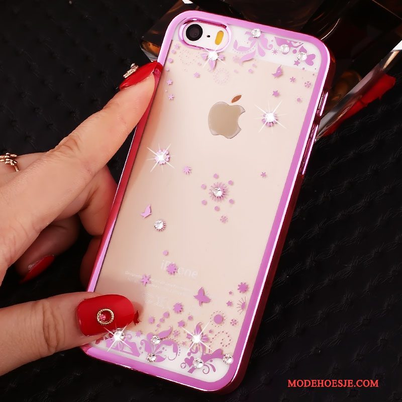 Hoesje iPhone 5/5s Strass Rood Hard, Hoes iPhone 5/5s Bescherming Rozetelefoon