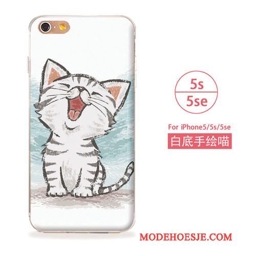 Hoesje iPhone 5/5s Zacht Kat Kunst, Hoes iPhone 5/5s Blauwtelefoon