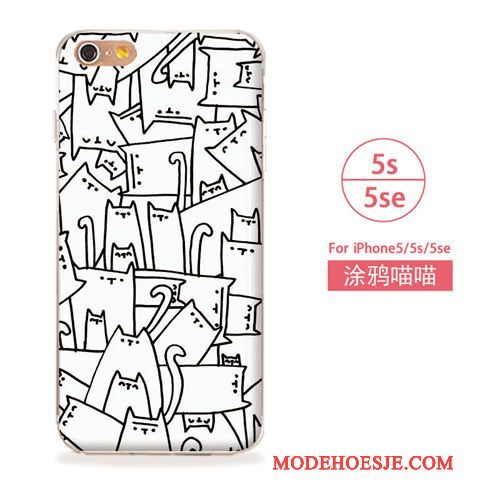 Hoesje iPhone 5/5s Zacht Kat Kunst, Hoes iPhone 5/5s Blauwtelefoon