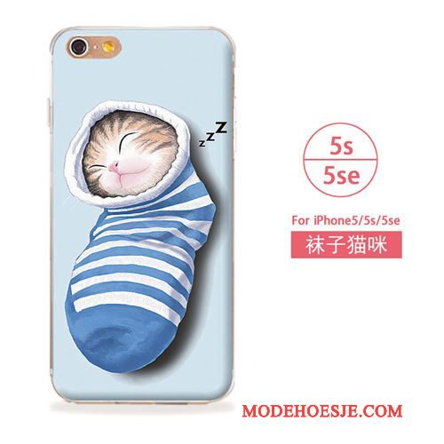 Hoesje iPhone 5/5s Zacht Kat Kunst, Hoes iPhone 5/5s Blauwtelefoon