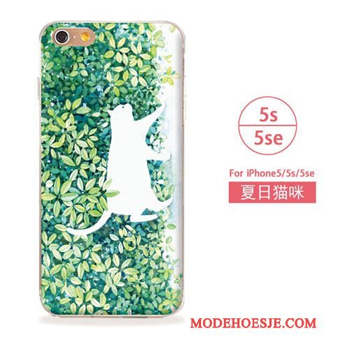 Hoesje iPhone 5/5s Zacht Kat Kunst, Hoes iPhone 5/5s Blauwtelefoon