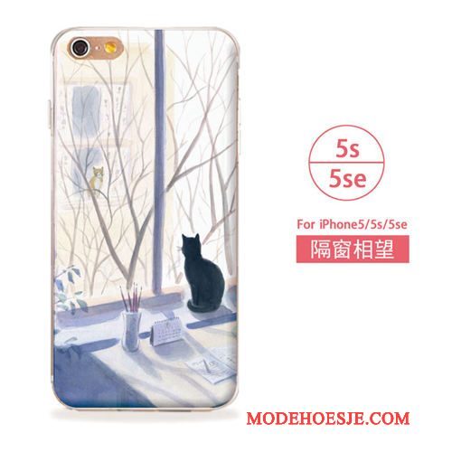 Hoesje iPhone 5/5s Zacht Kat Kunst, Hoes iPhone 5/5s Blauwtelefoon