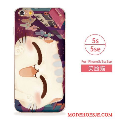 Hoesje iPhone 5/5s Zacht Kat Kunst, Hoes iPhone 5/5s Blauwtelefoon