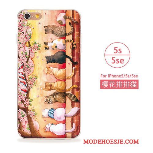 Hoesje iPhone 5/5s Zacht Kat Kunst, Hoes iPhone 5/5s Blauwtelefoon