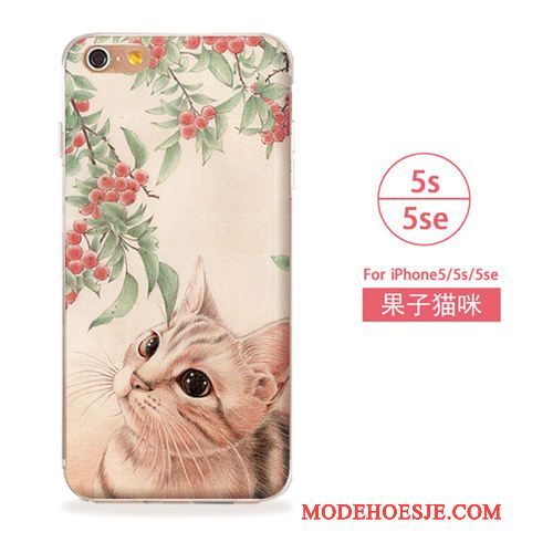Hoesje iPhone 5/5s Zacht Kat Kunst, Hoes iPhone 5/5s Blauwtelefoon
