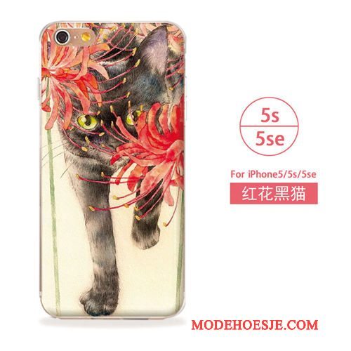 Hoesje iPhone 5/5s Zacht Kat Kunst, Hoes iPhone 5/5s Blauwtelefoon