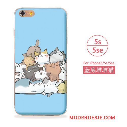 Hoesje iPhone 5/5s Zacht Kat Kunst, Hoes iPhone 5/5s Blauwtelefoon