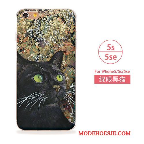 Hoesje iPhone 5/5s Zacht Kat Kunst, Hoes iPhone 5/5s Blauwtelefoon