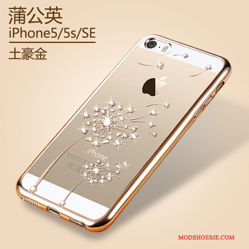 Hoesje iPhone 5/5s Zacht Platingtelefoon, Hoes iPhone 5/5s Bescherming Doorzichtig Goud