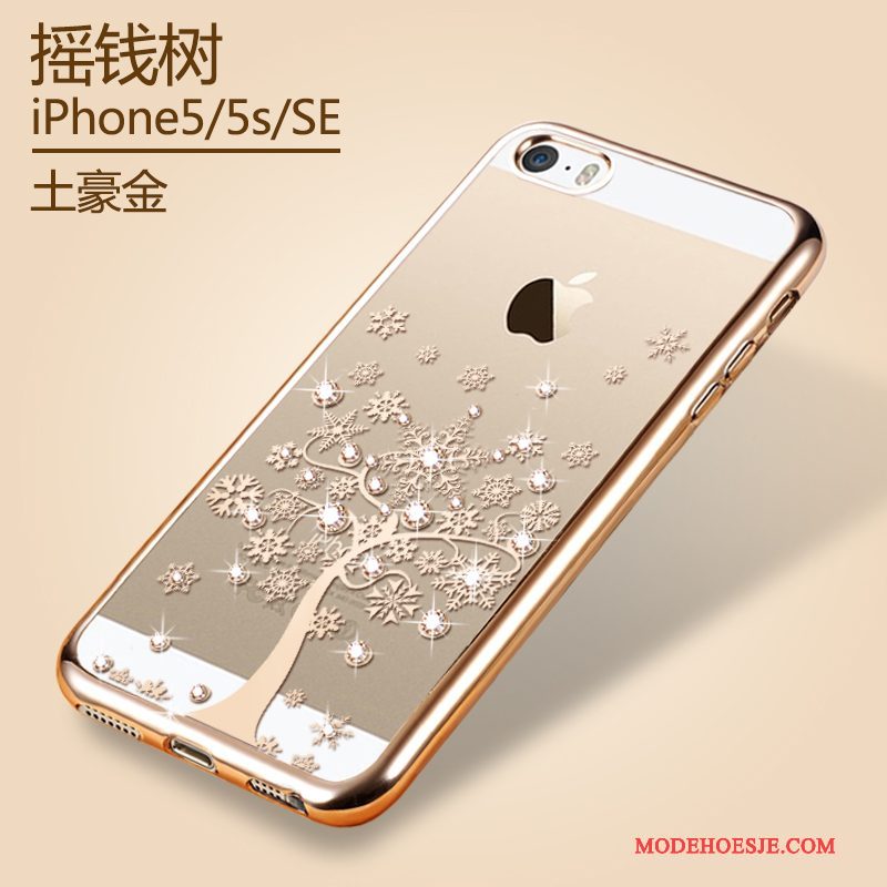 Hoesje iPhone 5/5s Zacht Platingtelefoon, Hoes iPhone 5/5s Bescherming Doorzichtig Goud