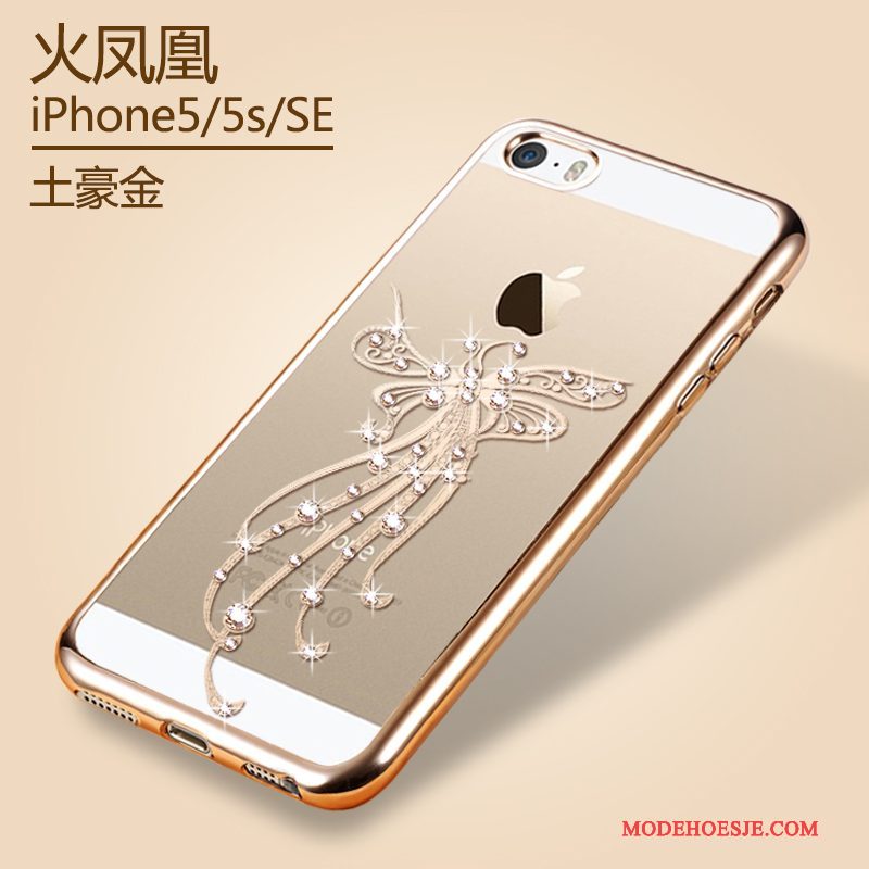 Hoesje iPhone 5/5s Zacht Platingtelefoon, Hoes iPhone 5/5s Bescherming Doorzichtig Goud