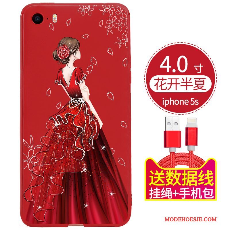 Hoesje iPhone 5/5s Zacht Rood Zwart, Hoes iPhone 5/5s Zakken Schrobben Eenvoudige