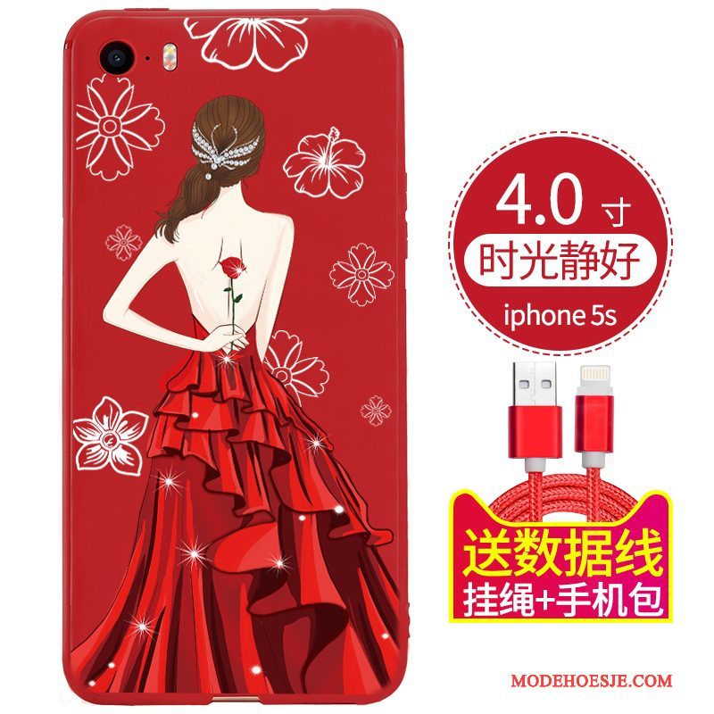 Hoesje iPhone 5/5s Zacht Rood Zwart, Hoes iPhone 5/5s Zakken Schrobben Eenvoudige