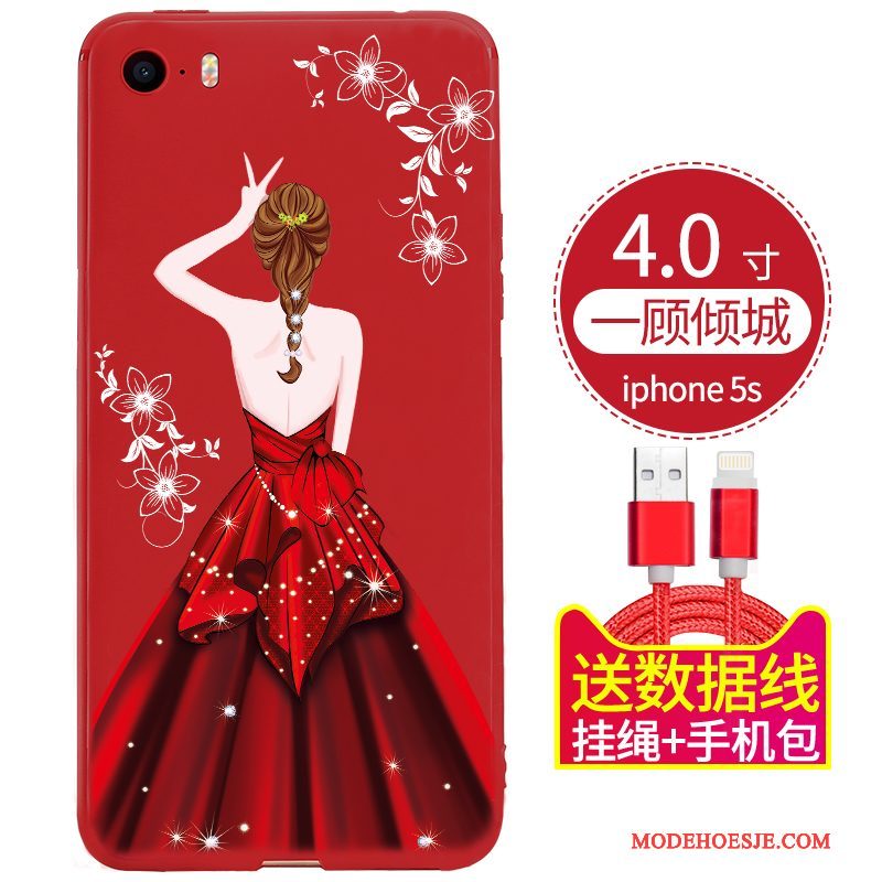 Hoesje iPhone 5/5s Zacht Rood Zwart, Hoes iPhone 5/5s Zakken Schrobben Eenvoudige