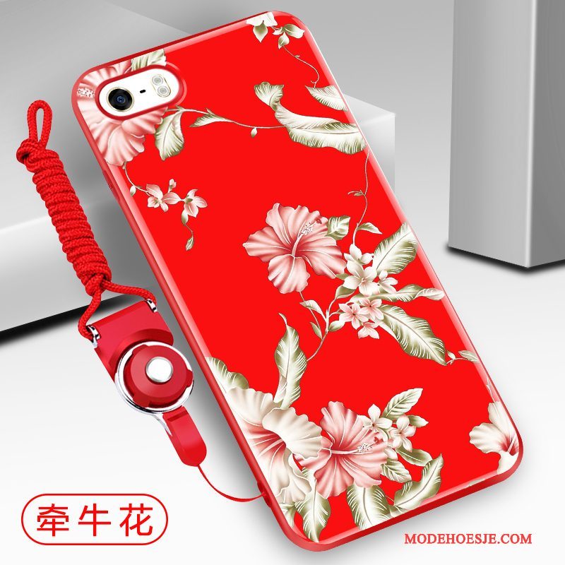 Hoesje iPhone 5/5s Zacht Telefoon Rood, Hoes iPhone 5/5s Siliconen Zwart Hanger