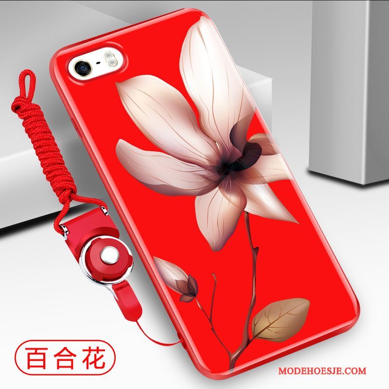 Hoesje iPhone 5/5s Zacht Telefoon Rood, Hoes iPhone 5/5s Siliconen Zwart Hanger