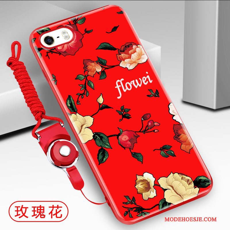 Hoesje iPhone 5/5s Zacht Telefoon Rood, Hoes iPhone 5/5s Siliconen Zwart Hanger