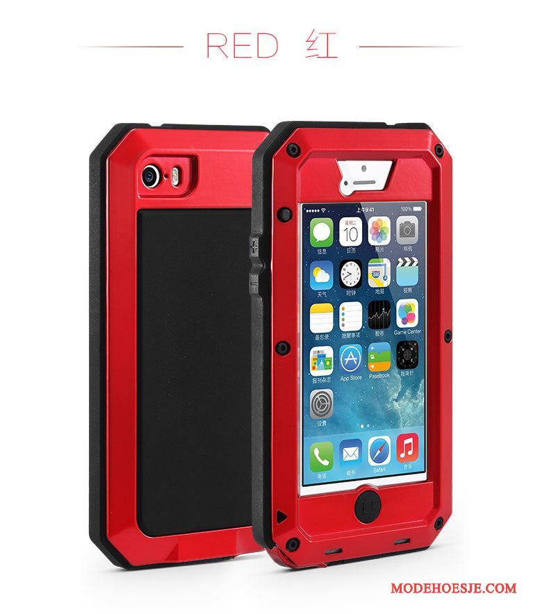 Hoesje iPhone 5/5s Zakken Rood Drie Verdedigingen, Hoes iPhone 5/5s Metaal Trend Anti-fall