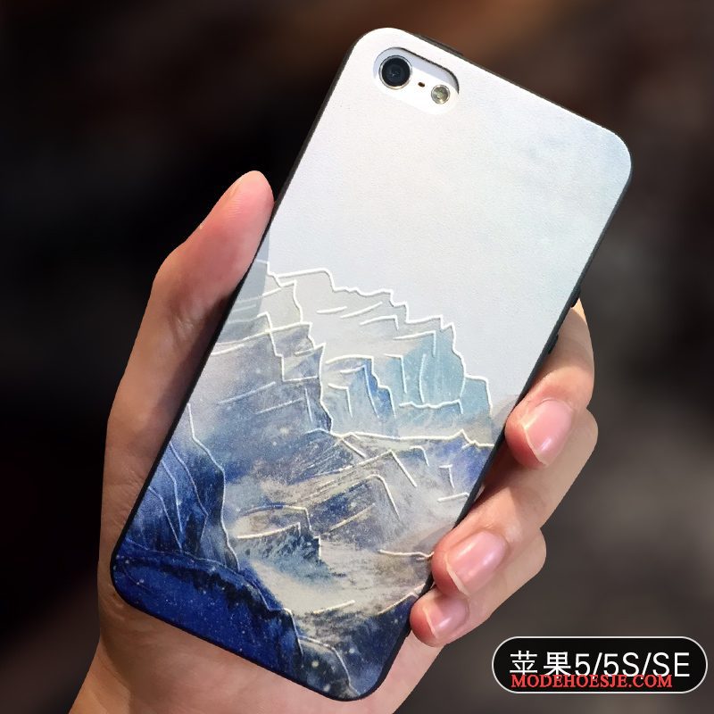 Hoesje iPhone 5/5s Zakken Schrobben Geel, Hoes iPhone 5/5s Scheppend Anti-fall Chinese Stijl