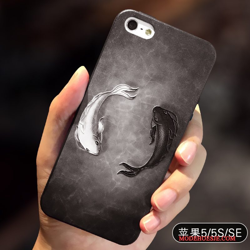 Hoesje iPhone 5/5s Zakken Schrobben Geel, Hoes iPhone 5/5s Scheppend Anti-fall Chinese Stijl