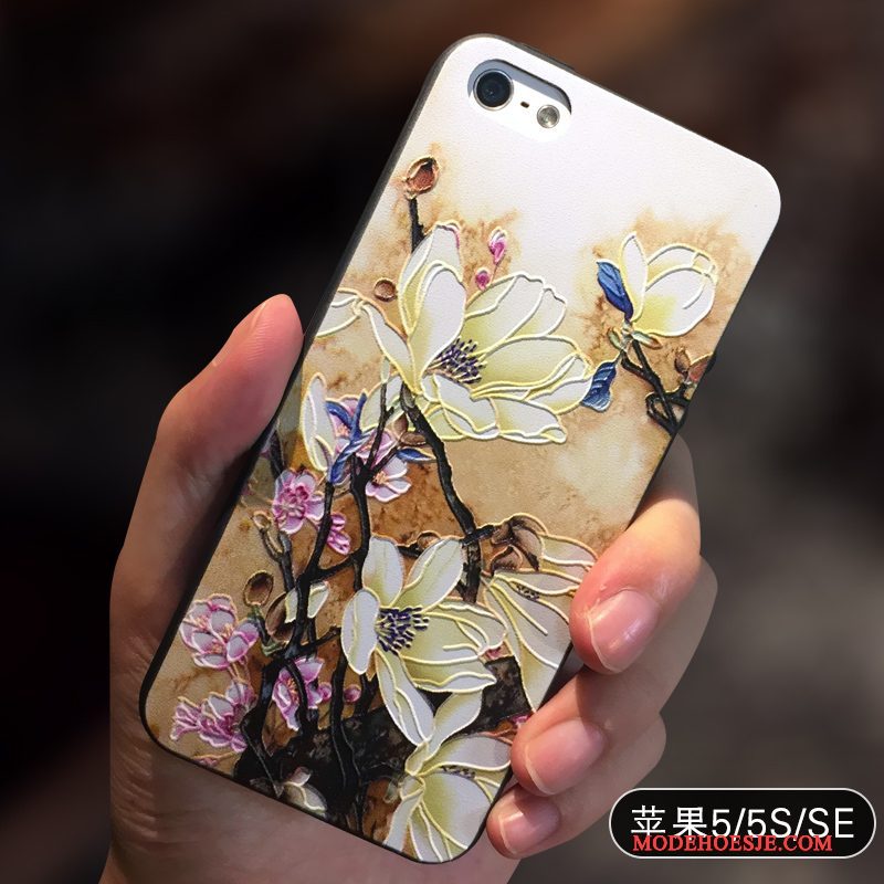 Hoesje iPhone 5/5s Zakken Schrobben Geel, Hoes iPhone 5/5s Scheppend Anti-fall Chinese Stijl