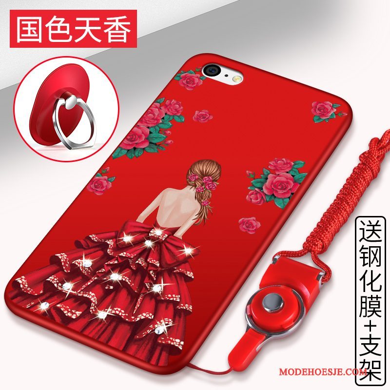 Hoesje iPhone 5c Siliconen Anti-fall Rood, Hoes iPhone 5c Zacht Telefoon Hanger