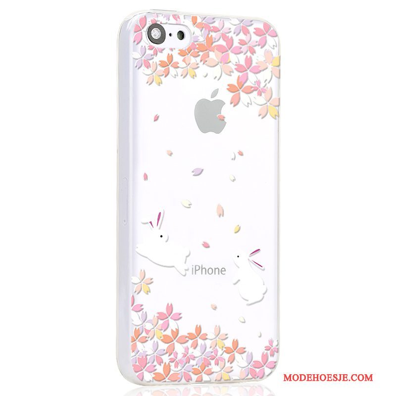 Hoesje iPhone 5c Siliconen Lichtblauwtelefoon, Hoes iPhone 5c Spotprent Anti-fall