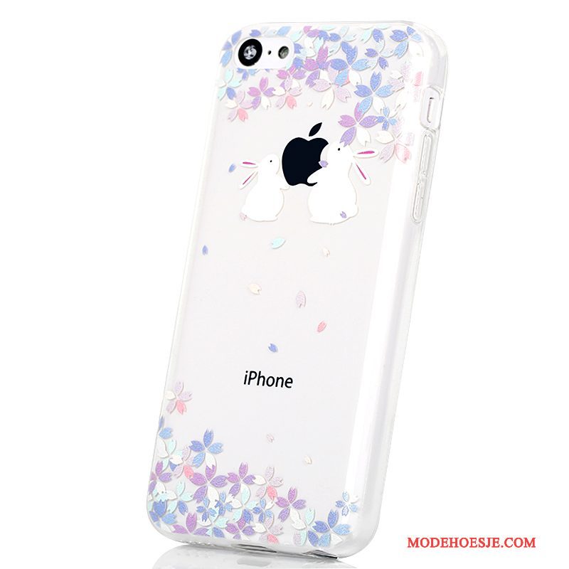 Hoesje iPhone 5c Siliconen Lichtblauwtelefoon, Hoes iPhone 5c Spotprent Anti-fall